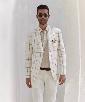 Porcelain white windowpane check blazer set 2