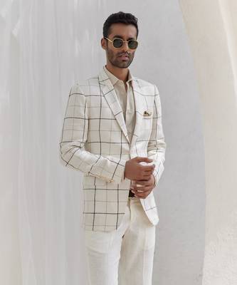 Porcelain white windowpane check blazer set 3