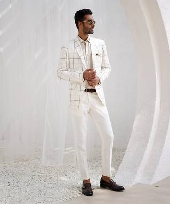 Porcelain white windowpane check blazer set 4
