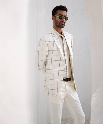 Porcelain white windowpane check blazer set 5