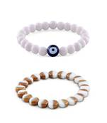 white beads with evil eye handmade stretchable Combo bracelet for women (set of 2)