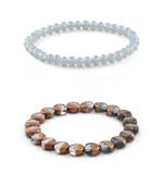 white gold beads & shiny crystal faceted stretchable Combo bracelet for women