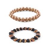 black & gold beads gold pearl stretchable Combo bracelet for women and girls (set of 2)