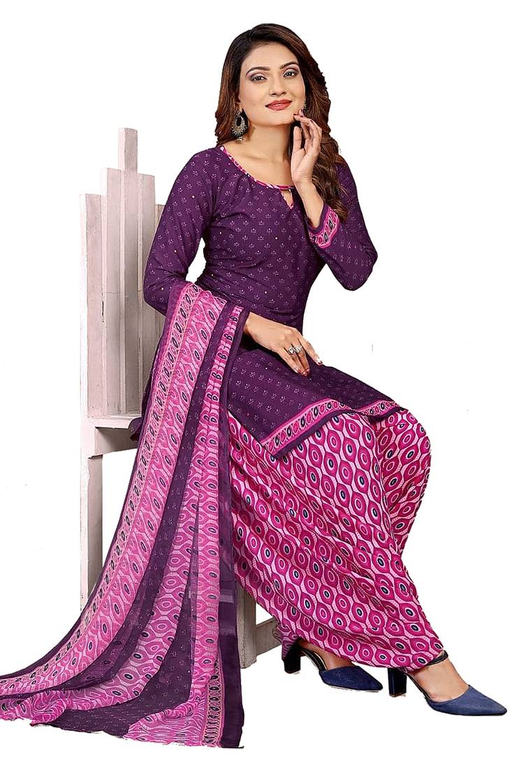 Unstitched crepe salwar suit material printed