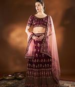 Purple Embroidered Semi Stitched Zari Work And Multi Color Thread Work Lehenga Choli