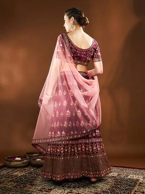 	Purple Embroidered Semi Stitched Zari Work And Multi Color Thread Work Lehenga Choli 2