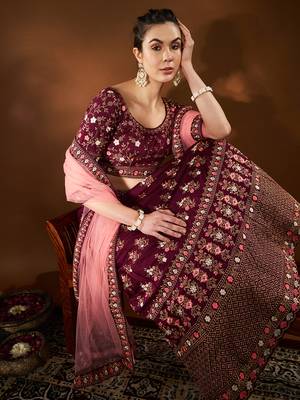 	Purple Embroidered Semi Stitched Zari Work And Multi Color Thread Work Lehenga Choli 3