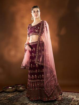 	Purple Embroidered Semi Stitched Zari Work And Multi Color Thread Work Lehenga Choli 5