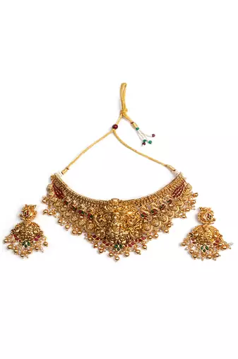 Gold plated temple chowker set