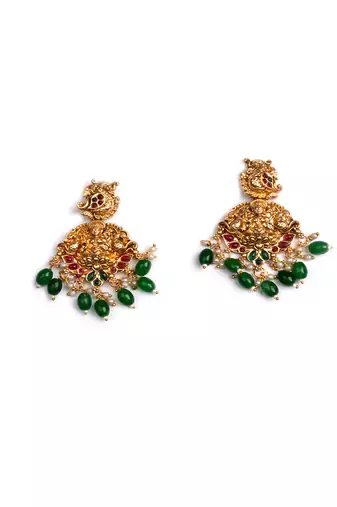 Gold plated green beads temple chowker set
