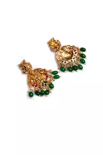 Gold plated green beads temple chowker set