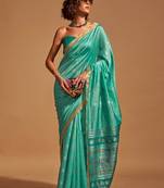 Mint Handwoven Silk Jacquard Woven Saree With Blouse
