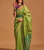 Green Handwoven Silk Jacquard Woven Saree With Blouse