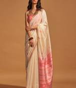 Cream Handwoven Silk Blend Jacquard Woven Saree With Blouse