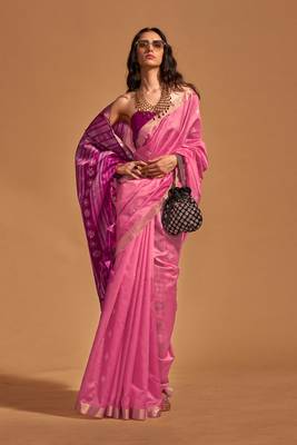 Pink Handwoven Silk Jacquard Woven Saree With Blouse 1