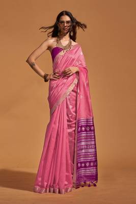 Pink Handwoven Silk Jacquard Woven Saree With Blouse 2