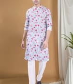 men's pastel kurta with elastic pyjama set - tropical paradise