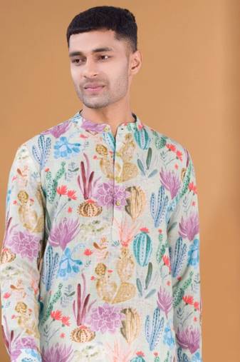 Shiwam ethnix men's pastel kurta with elastic pyjama set - tropical paradise