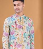men's pastel kurta with elastic pyjama set - tropical paradise