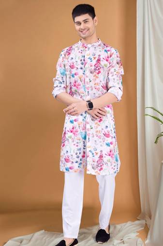 Shiwam ethnix men's pastel kurta with elastic pyjama set - tropical paradise