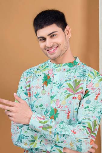 Shiwam ethnix men's pastel kurta with elastic pyjama set - tropical paradise