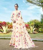 Aalekha Off White Soft Cotton Jamdani Saree With Unstitched Blouse Piece