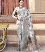 Elora pure tussar silk madhubani pattern saree for women (dusty grey)