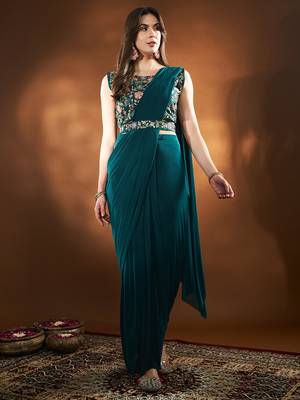 Ready To Wear Stitched Lycra Saree With Heavy Embroidery Multi Sequins Work Blouse With Embroidery Waist Belt 1
