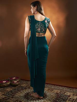 Ready To Wear Stitched Lycra Saree With Heavy Embroidery Multi Sequins Work Blouse With Embroidery Waist Belt 3
