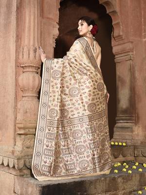 Elora pure tussar silk warli embroidery saree for women (cream) 3