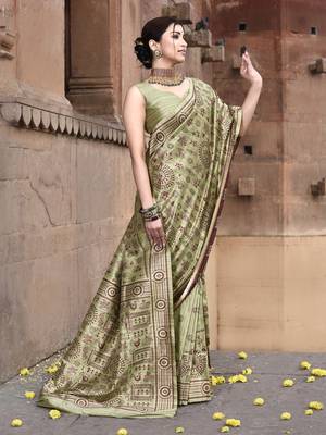 Elora pure tussar silk warli embroidery saree for women (light green) 1