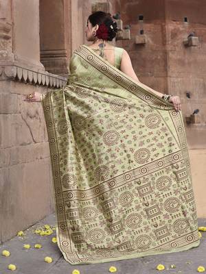 Elora pure tussar silk warli embroidery saree for women (light green) 3