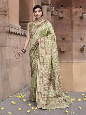 Elora pure tussar silk warli embroidery saree for women (light green) 4