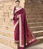 Elora pure tussar silk floral pallu embroidery saree for women (magenta)