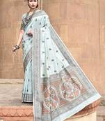 Elora pure tussar silk madhubani work saree for women (aqua blue)