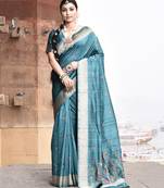 Elora pure tussar silk floral pallu embroidery saree for women (green)