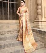 Elora pure kota doria floral pattern saree for women (orange)