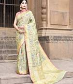 Elora pure kota doria floral pattern saree for women (light green)