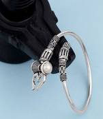 silver-plated trishul kada white pearl