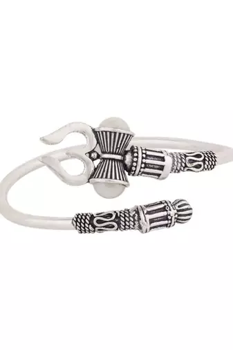 silver-plated trishul kada white pearl