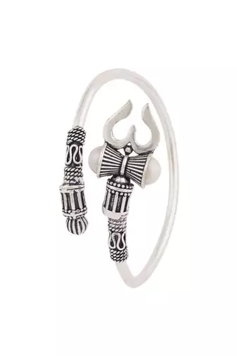 silver-plated trishul kada white pearl