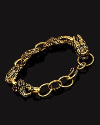 Embedded dragon feel gold oxidised bracelet 1