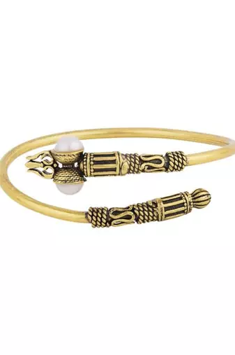 Trishul oxidized bracelet with pearls accent