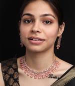 Elegant rose gold plated pink cubic zirconia party wear fusion necklace set