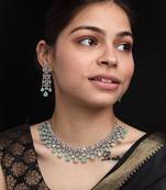 Elegant silver plated mint cubic zirconia party wear fusion necklace set