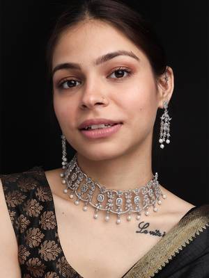 Silver plater american diamond cz party necklace set 1