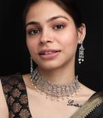 Silver plater american diamond cz party necklace set