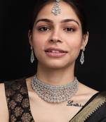 Silver plated turquoise blue exquisite american diamond necklace set