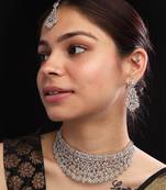 Silver plated pink exquisite american diamond necklace set