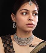 Silver plated green exquisite american diamond necklace set